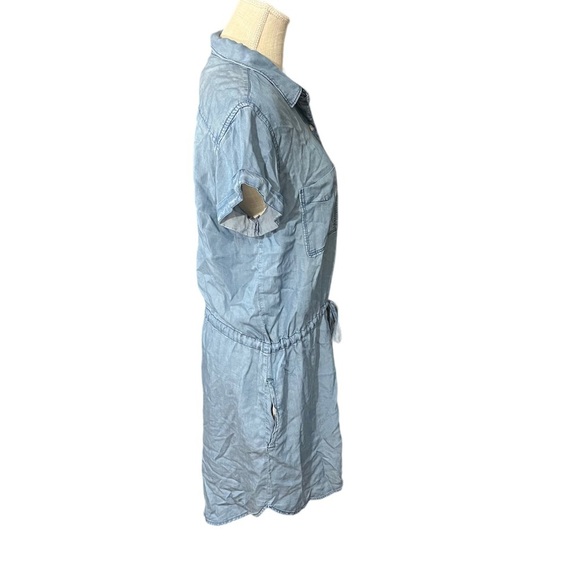 Thread & Supply Women Light Blue Wash Chambray at Knee Dress Sz L Button-Up NWT - Picture 7 of 16